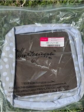 Thirty one Brown and Light Gray Polka Dot Mini Utility Bin